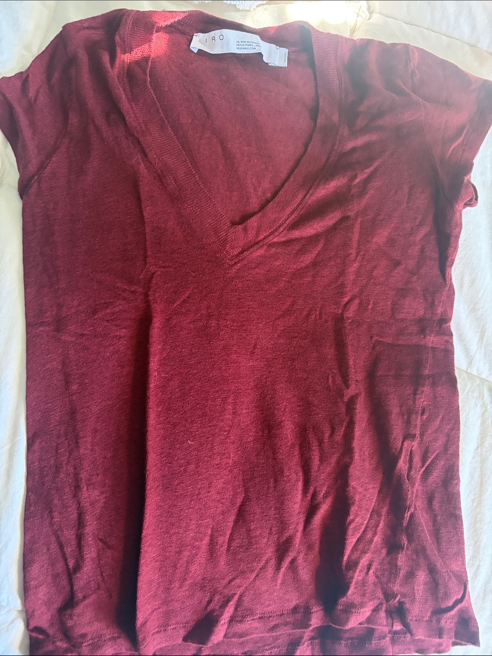 IRO Short Sleeve V-Neck Sweater in Deep Wine